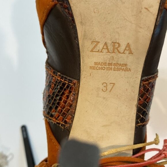 Zara Caged Heels Stiletto Suede Burnt Orange Brown Size 37 - Picture 11 of 13